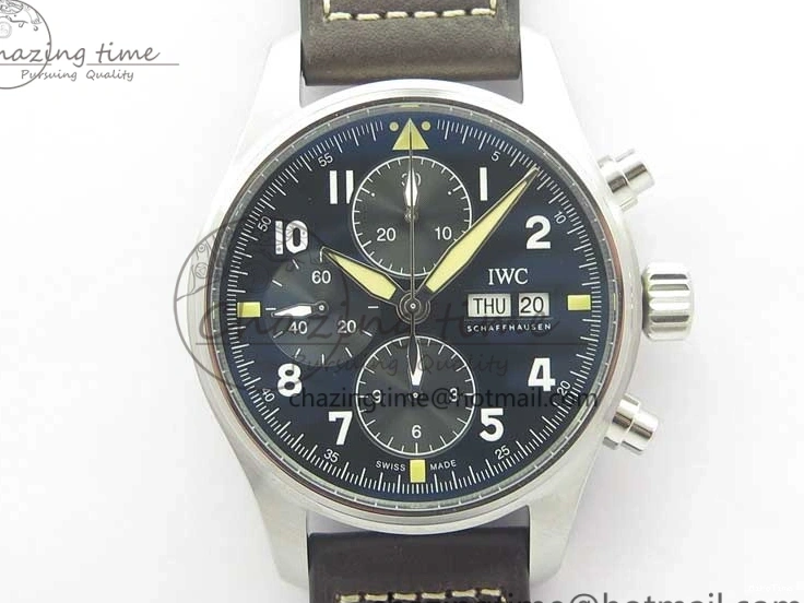 MIROTIME 0508 Pilot Chrono Spitfire IW387903 SS ZF 1:1 Best Edition Black Dial on Brown Leather Strap A OdorResistant 7127